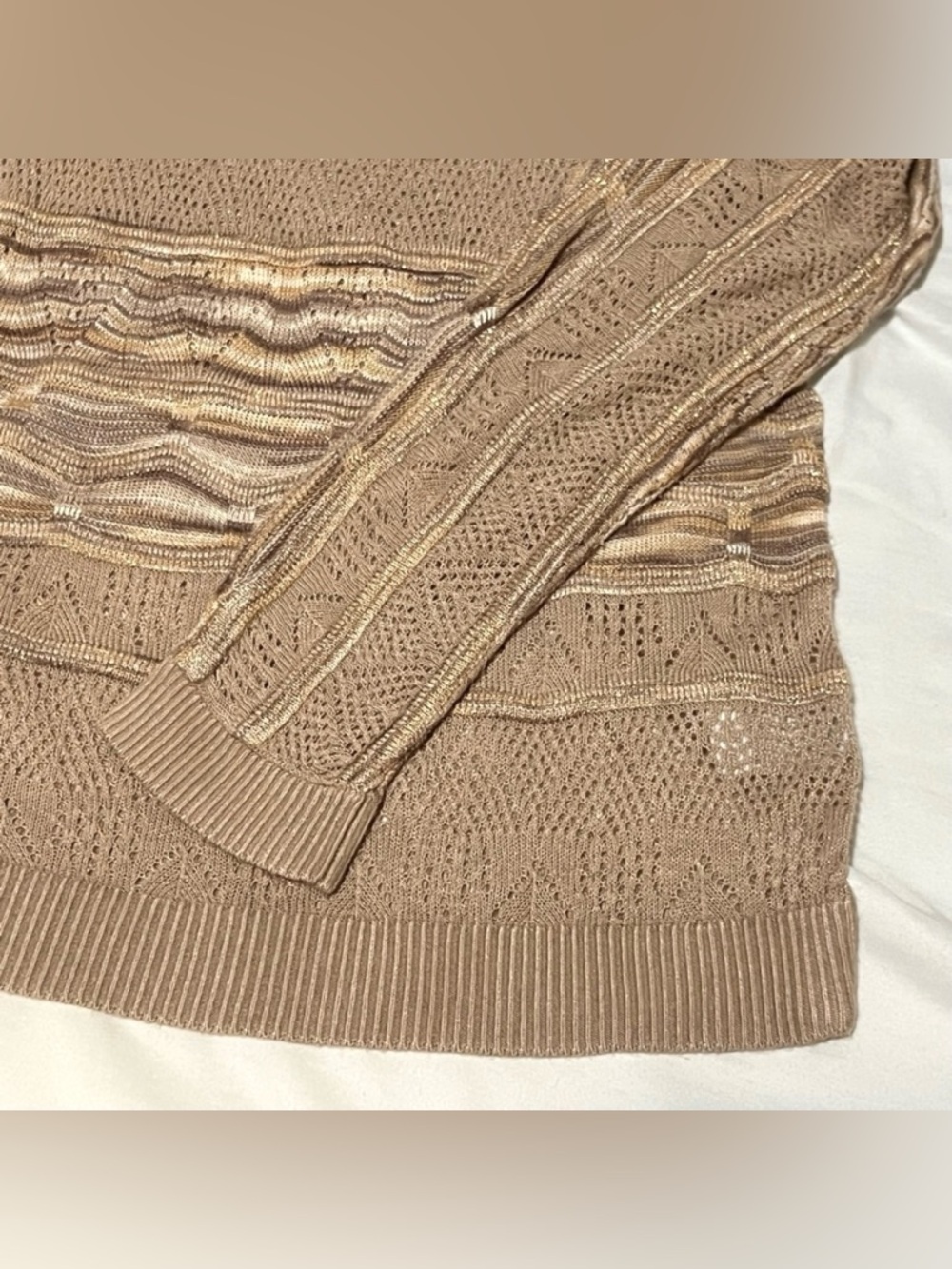 🛍️ $5 ADD-ON | Y2K Suzy Shier Beige-tan Unique Pattern Lightweight Sweater - Picture 4 of 13